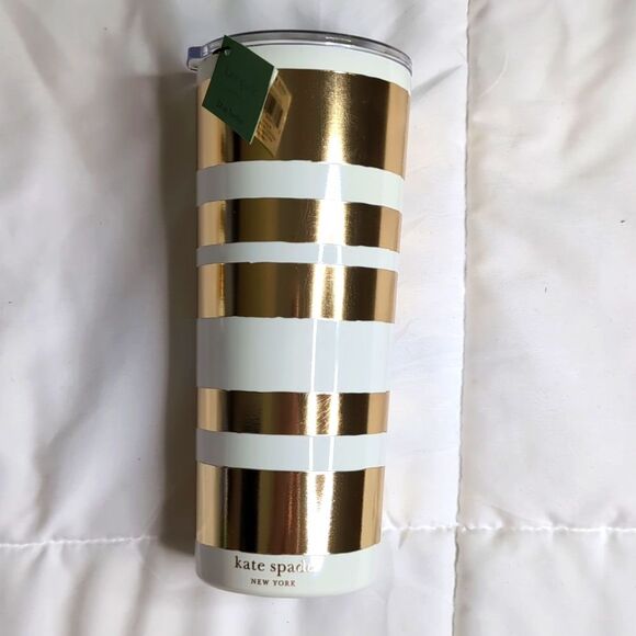 kate spade Other - Kate Spade 24oz Gold Stripe Stainless Steel Tumbler, NEW